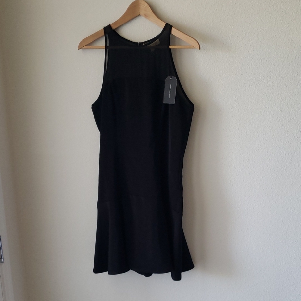 BLACK SWAN Sleeveless Mini Dress with Sheer Upper Bodice and Ruffle Hem Sz L NWT